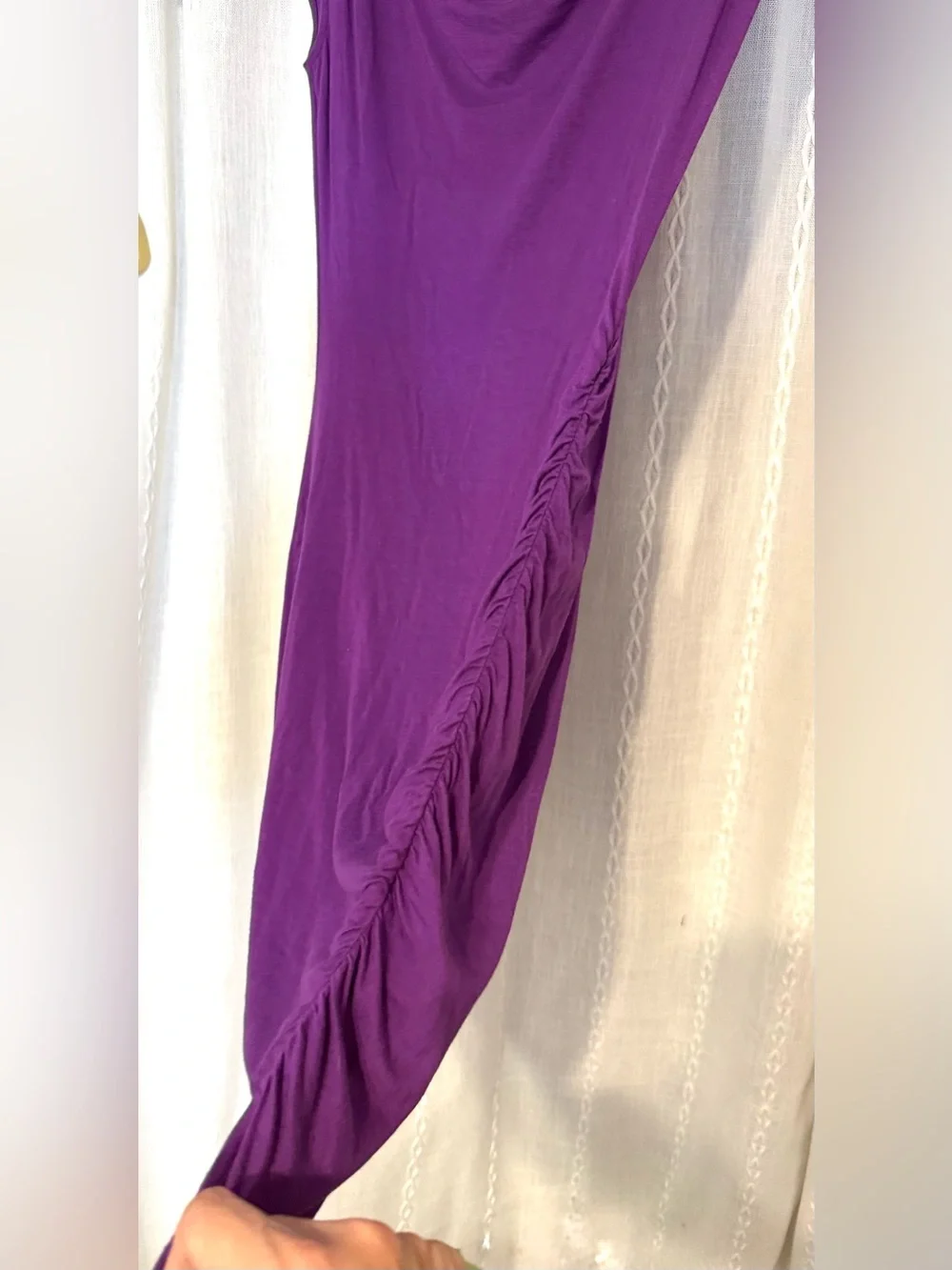Michael Kors purple dress w/draped cowl neckline and chic side ruching. Sz.M